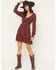 Image #1 - Idyllwind Women's Pippin Ditsy Floral Print Long Sleeve Mini Dress, Cherry, hi-res