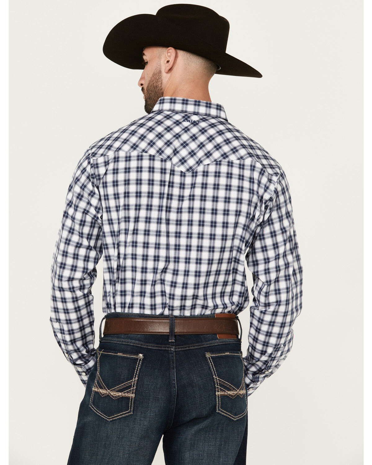 Image #4 - Ariat Men's Ezra Plaid Print Long Sleeve Pearl Snap Performance Western Shirt, Dark Grey, hi-res