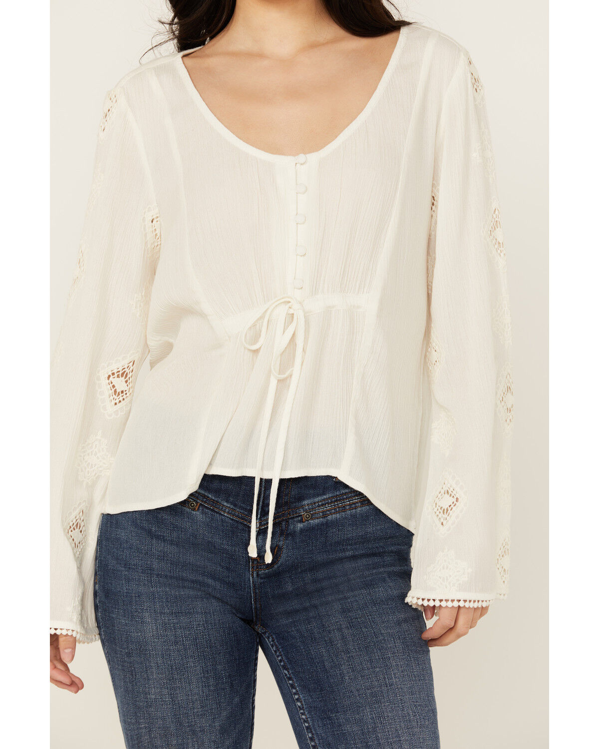 Image #4 - Idyllwind Women's Sharondale Button-Down Embroidered Bell Sleeve Top, Ivory, hi-res