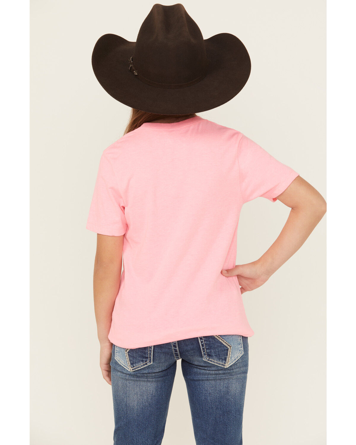 Image #4 - Ariat Girls' Boot Barn Exclusive Cowhide Logo Short Sleeve Graphic Tee, Pink, hi-res