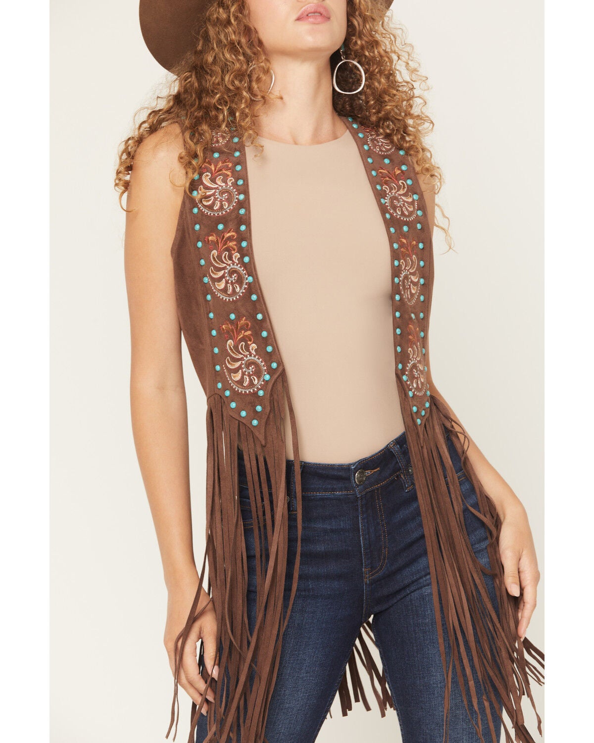Shyanne Women's Simpson Embellished Fringe Faux Suede Vest