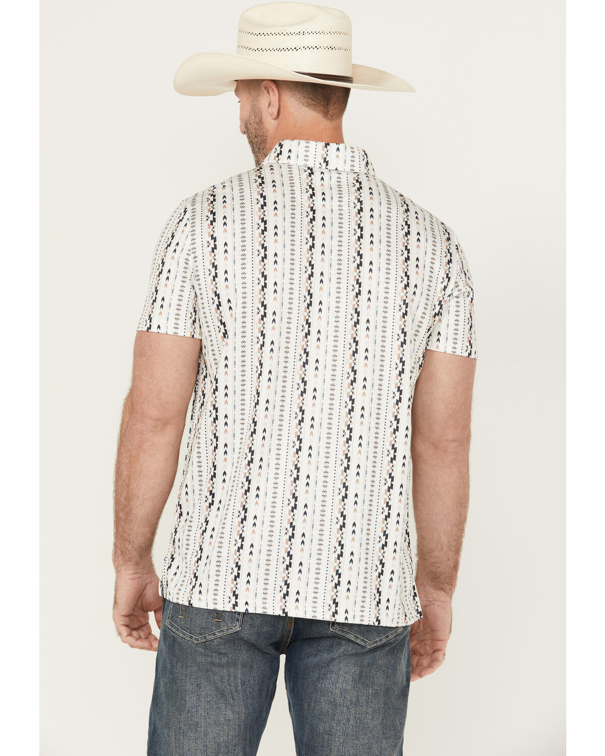 Image #4 - Rock & Roll Denim Men's Southwestern Striped Short Sleeve Stretch Polo, Natural, hi-res