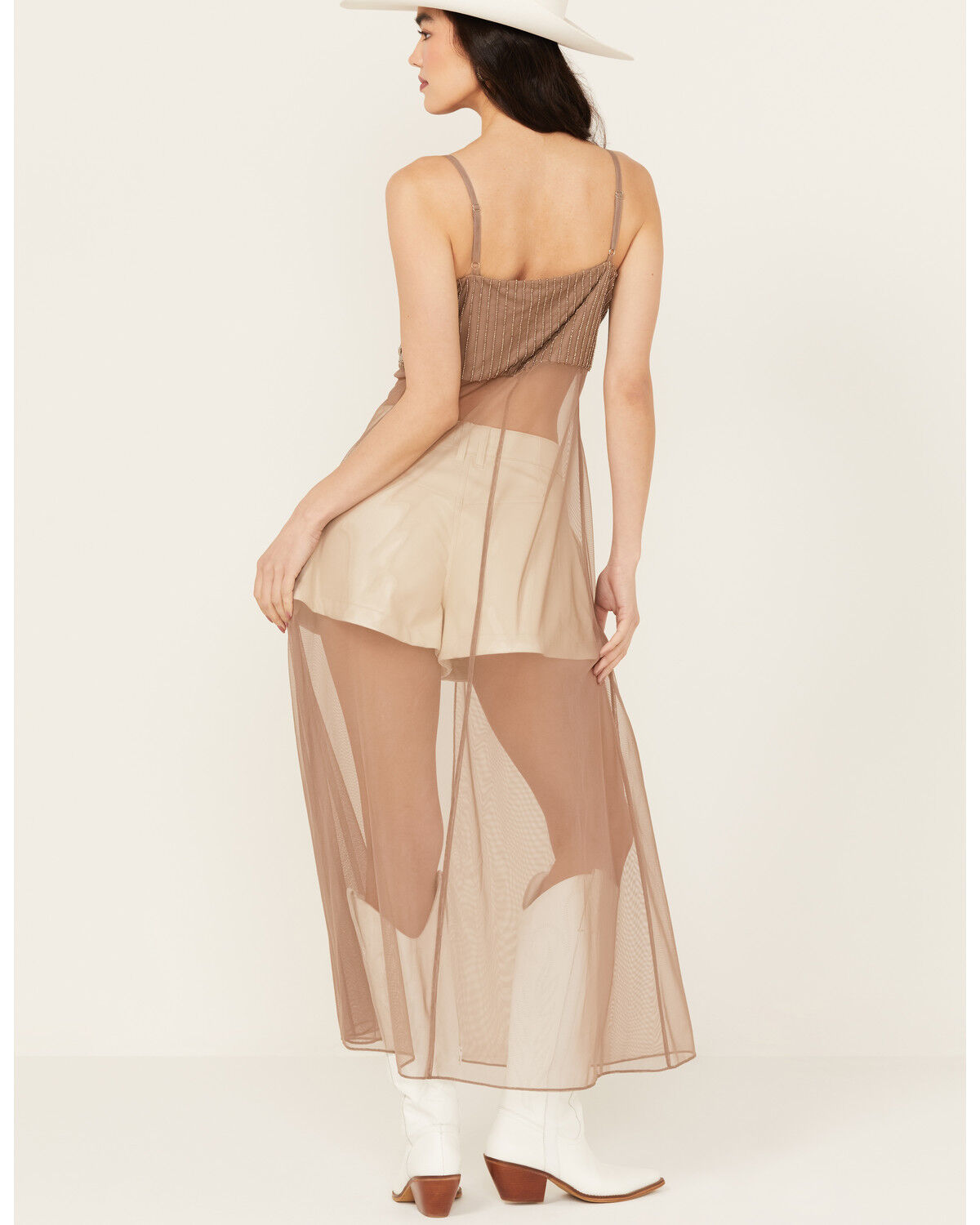 Image #4 - Wonderwest Women's Mountain Trail Embellished Mesh Maxi Cami, Brown, hi-res