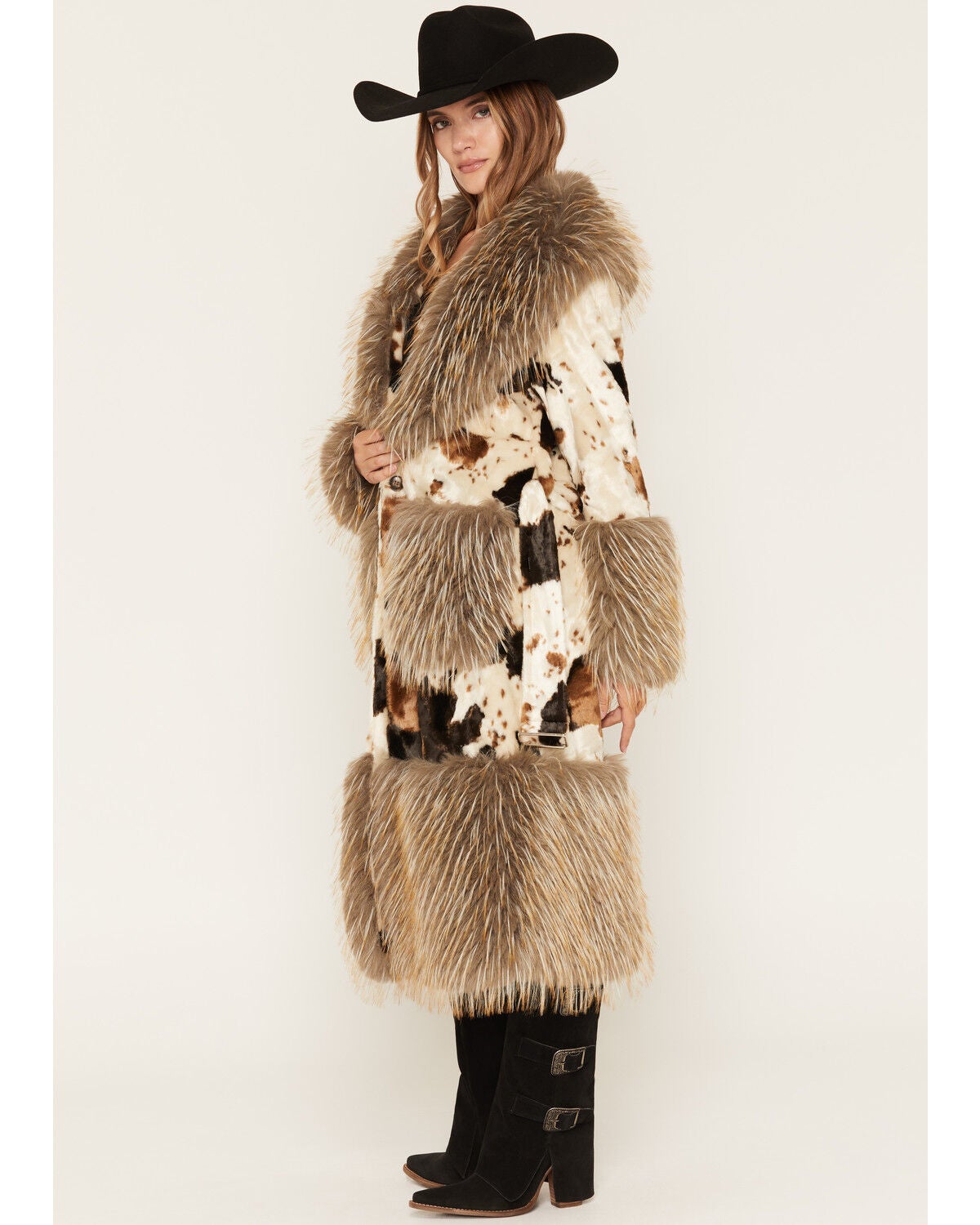 Image #2 - Azalea Wang Women's Brynna Cow Print Faux Fur Coat, Cow Print, hi-res