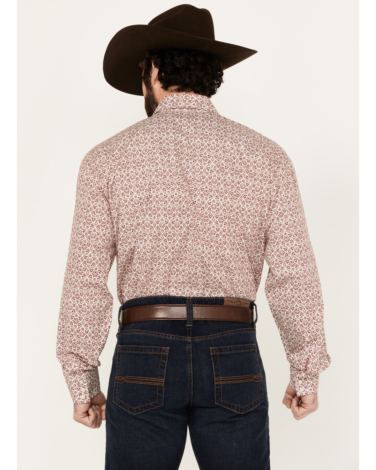 Image #4 - Stetson Men's Medallion Print Long Sleeve Pearl Snap Western Shirt, Maroon, hi-res