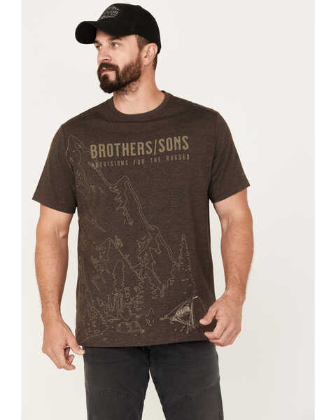 Brothers and Sons Men's Mountain Base Embroidered Short Sleeve Graphic T-Shirt, Dark Brown, hi-res