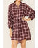 Image #2 - Wild Moss Women's Burgundy Long Sleeve Plaid Shirt Mini Dress, Burgundy, hi-res