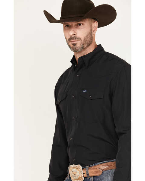 Image #2 - Wrangler Men's Solid Long Sleeve Snap Western Performance Shirt - Tall, Black, hi-res