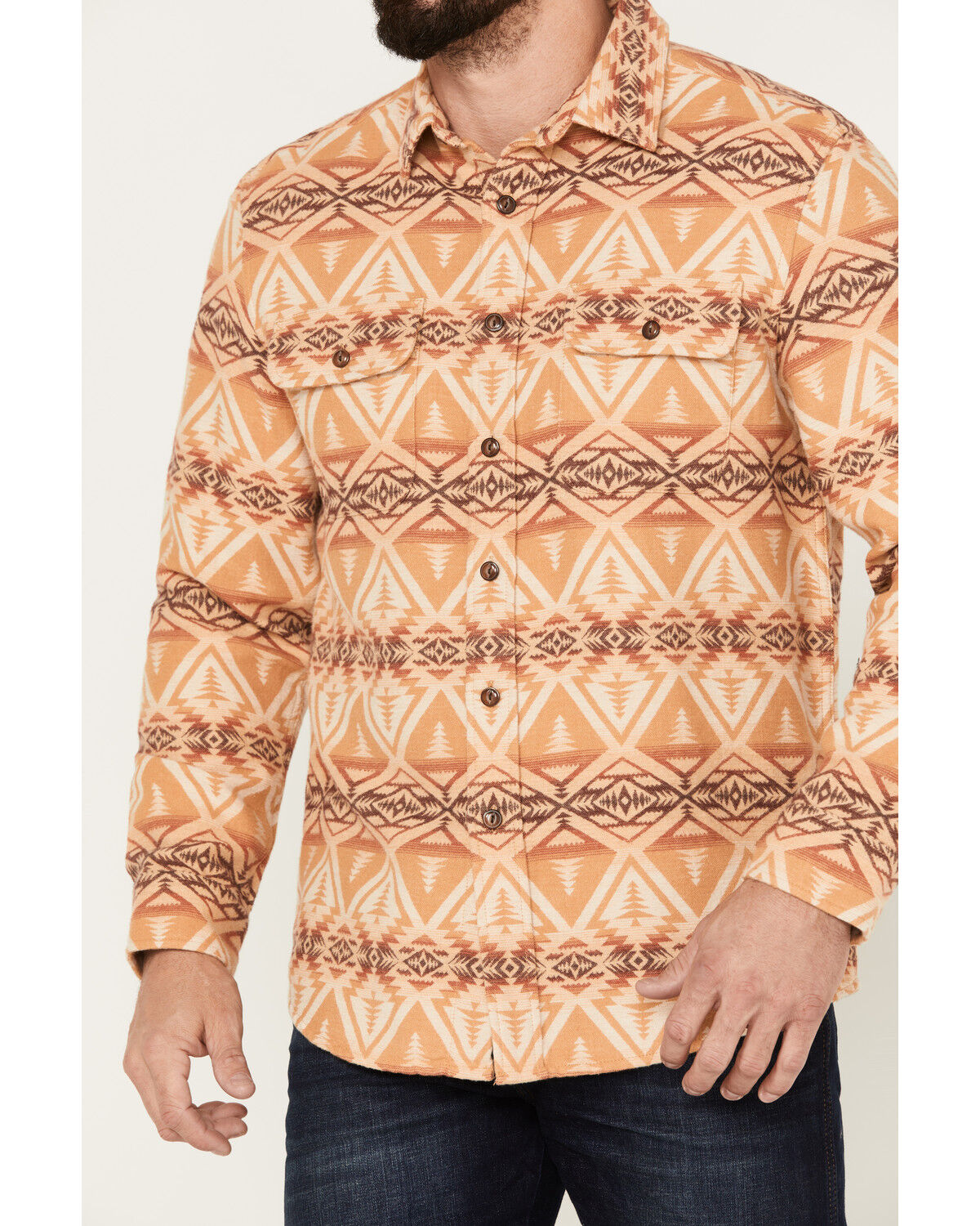 Image #3 - Pendleton Men's Beach Shack Print Long Sleeve Button-Down Western Shirt, Tan, hi-res