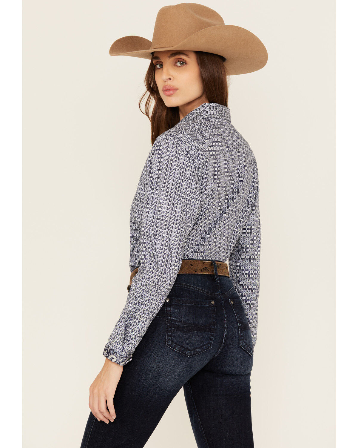 Image #4 - Panhandle Women's Geo Print Long Sleeve Snap Stretch Western Shirt, Navy, hi-res