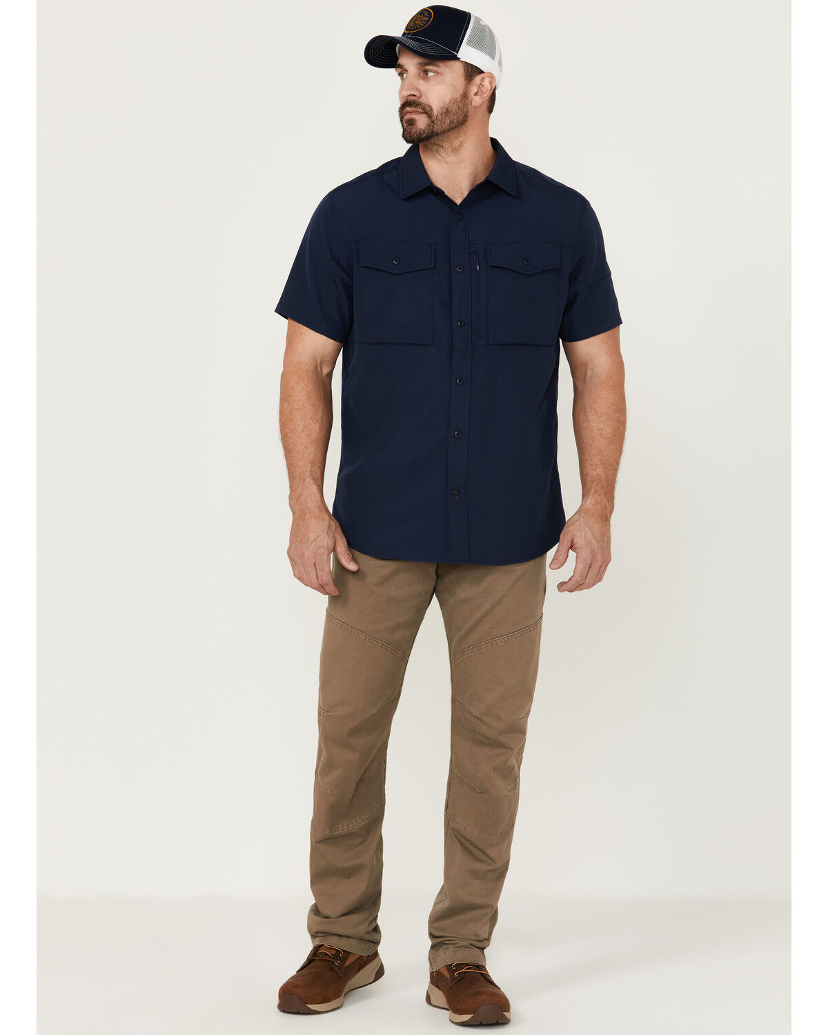 Image #2 - Brothers and Sons Men's Solid Dobby Performance Short Sleeve Button-Down Western Shirt, Navy, hi-res