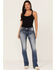 Image #3 - Miss Me Women's Dark Wash Mid-Rise Embroidered Bootcut Stretch Denim Jeans, Blue, hi-res