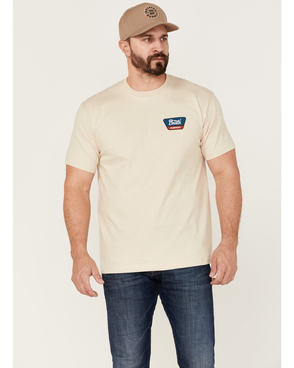 Brixton Men's Linwood Logo Graphic Standard T-Shirt, Cream, hi-res