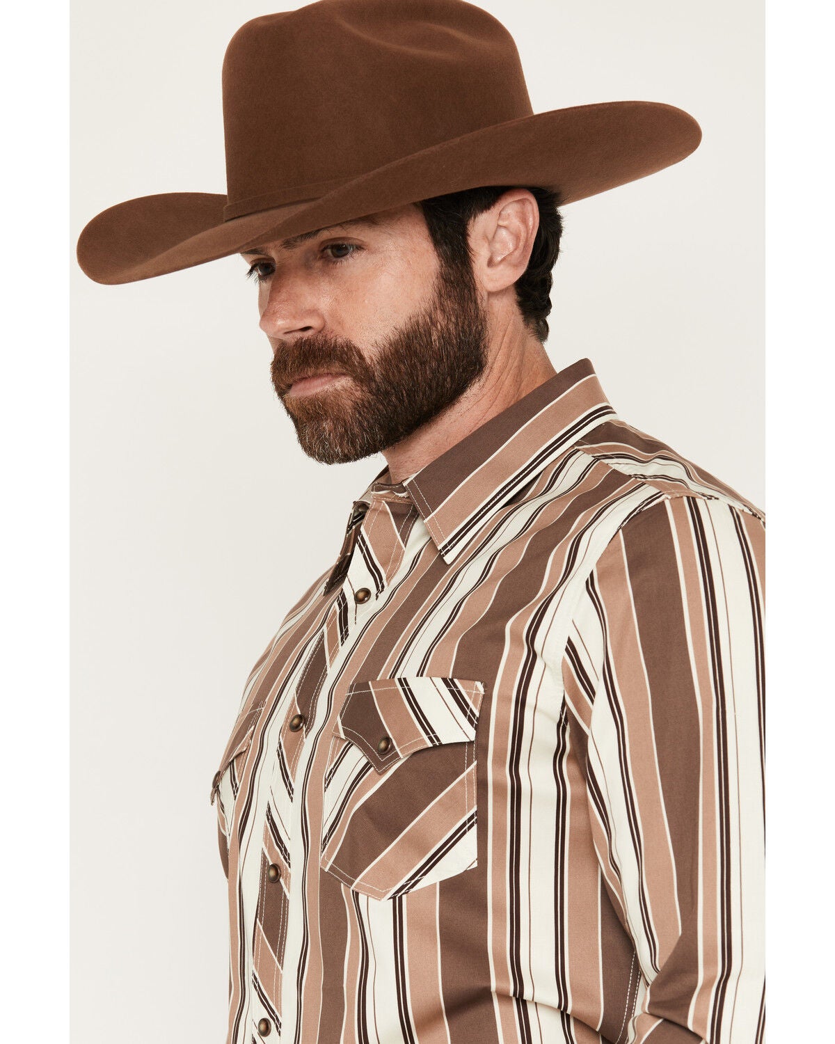 Image #2 - Rock & Roll Denim Men's Striped Long Sleeve Snap Stretch Western Shirt, Brown, hi-res