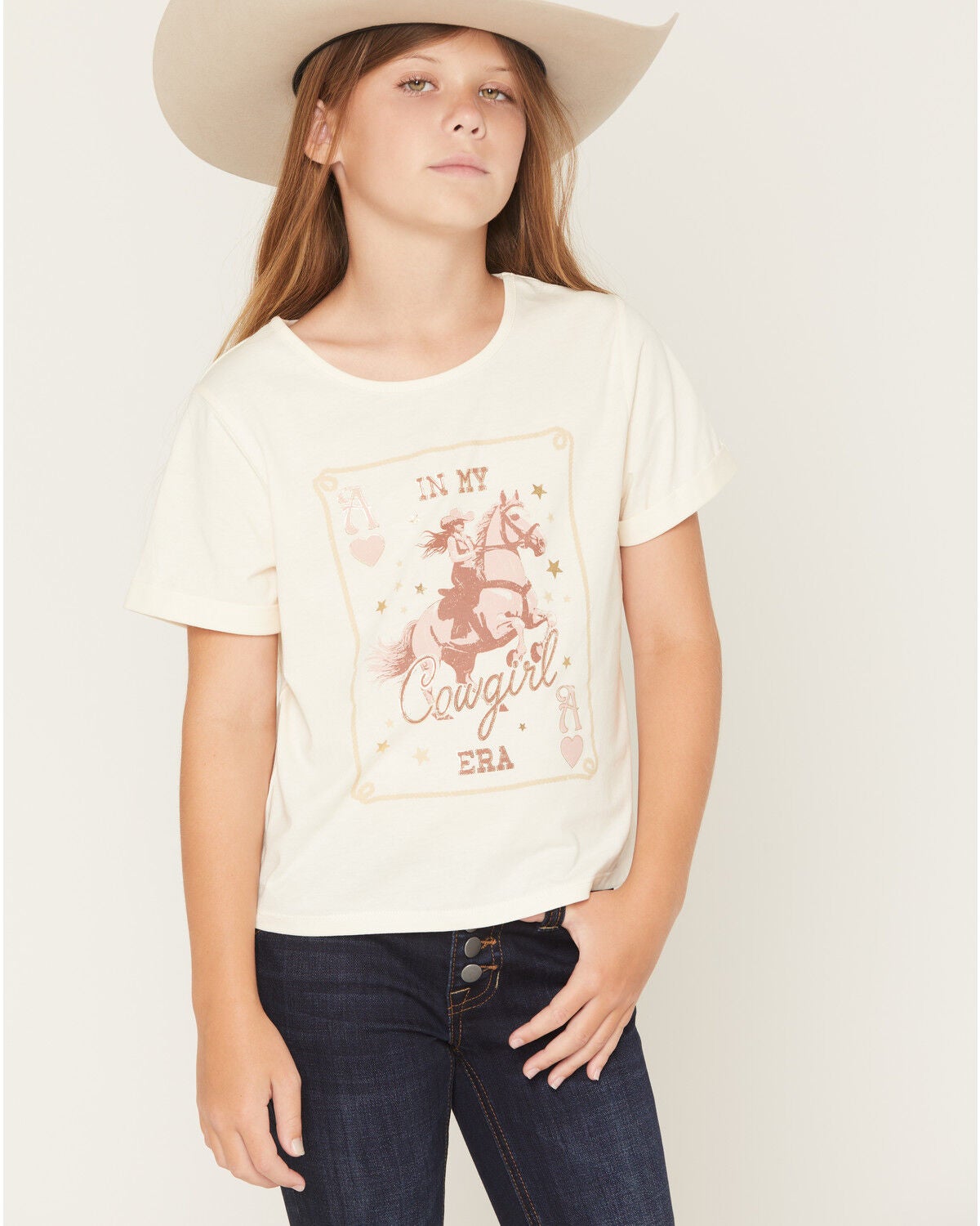 Image #1 - Buttercup Girls' In My Cowgirl Era Short Sleeve Graphic Tee, Off White, hi-res