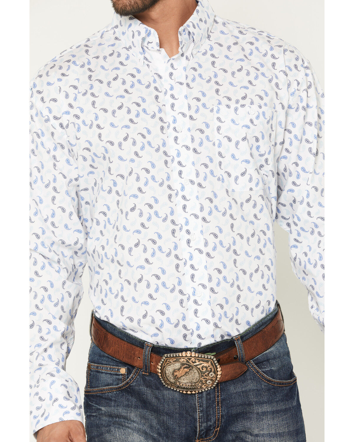 Image #3 - George Strait by Wrangler Men's Paisley Print Long Sleeve Button-Down Stretch Western Shirt, White, hi-res