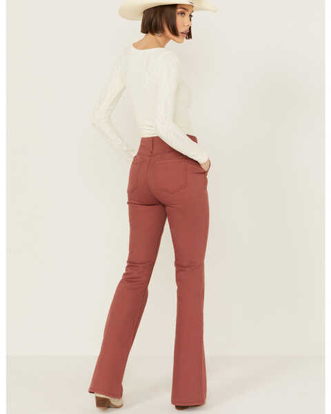 Image #3 - Shyanne Women's Marsala Darted Waist Comfort Stretch Super Flare Jeans , Rust Copper, hi-res