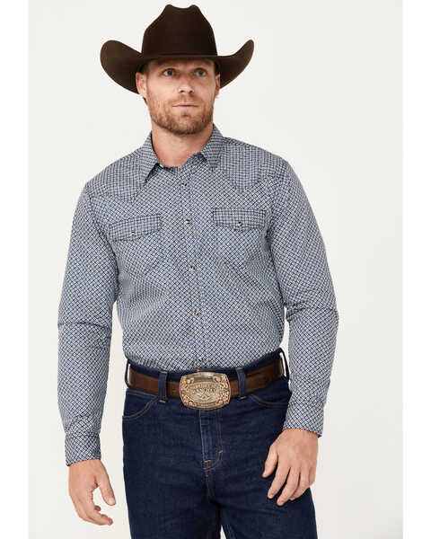 Cody James Men's Reride Geo Print Long Sleeve Snap Western Shirt, Navy, hi-res