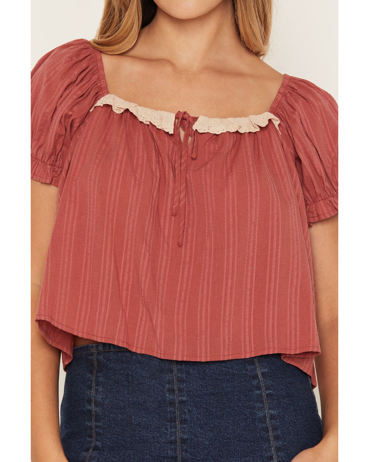 Image #3 - Cleo + Wolf Women's Short Sleeve Lace Trim Babydoll Top, Rose, hi-res