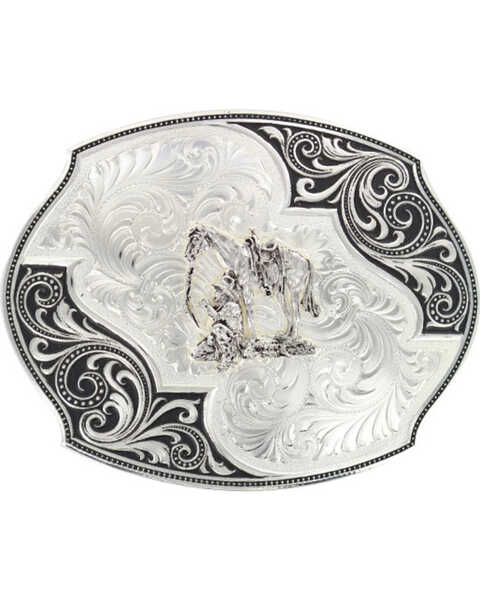 Montana Silversmiths Men's Lace Whisper Flourish Belt Buckle, Silver, hi-res