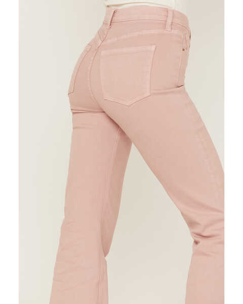 Image #4 - Sneak Peek Women's High Rise Raw Hem Crop Jeans , Pink, hi-res