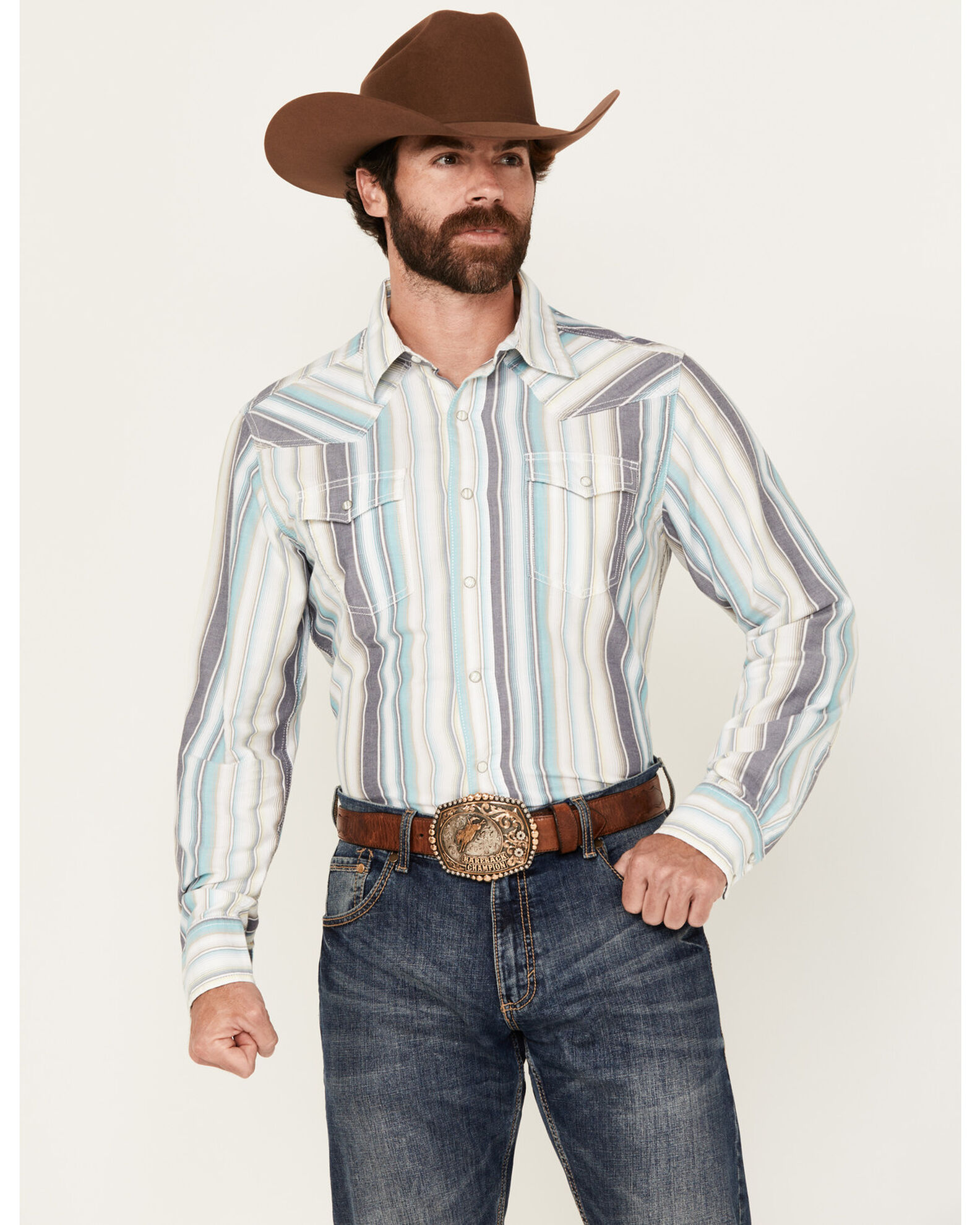 Product Name: Wrangler Retro Men's Striped Long Sleeve Snap Western Shirt