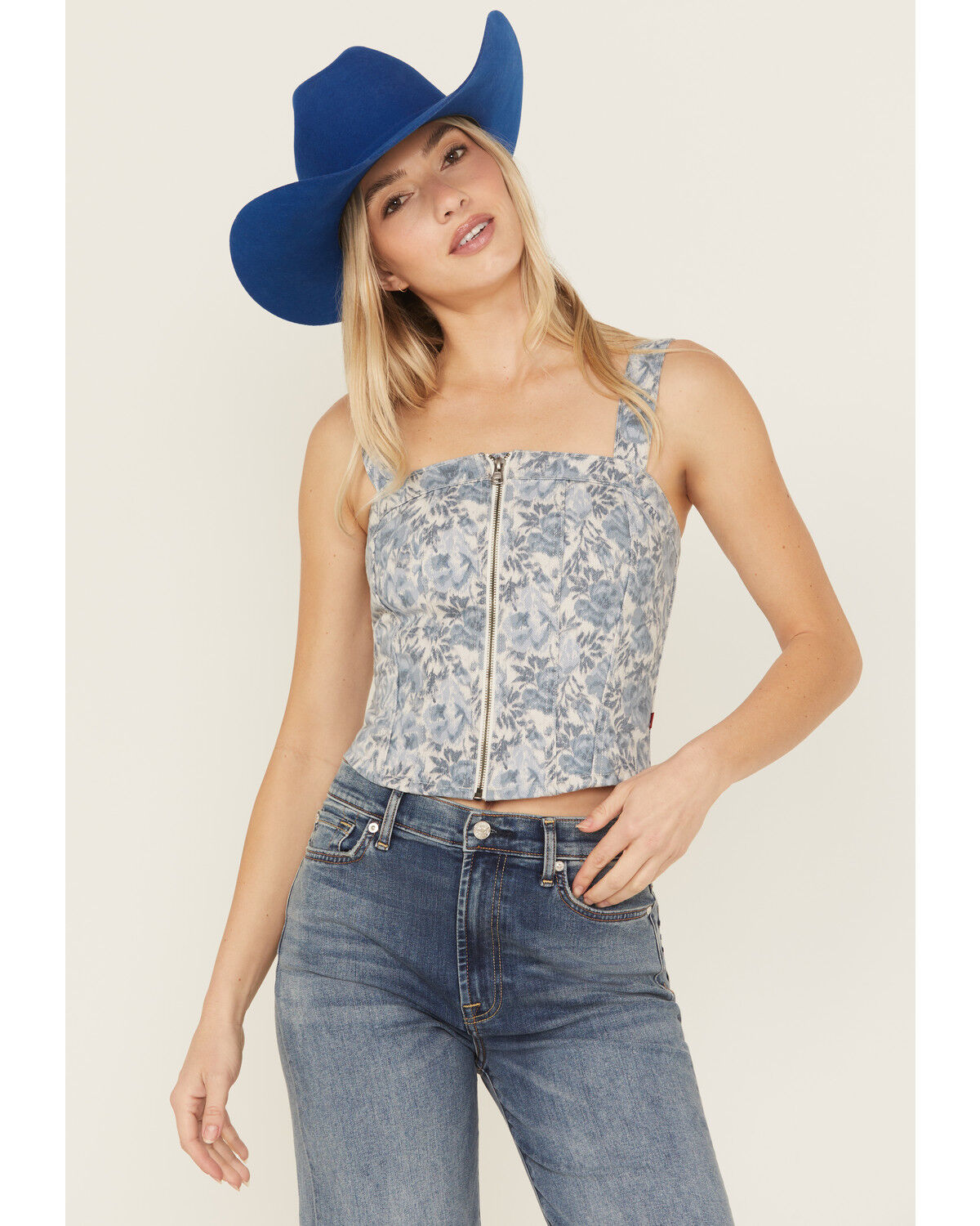 Image #1 - Levi's Women's Floral Print Denim Bustier, Multi, hi-res
