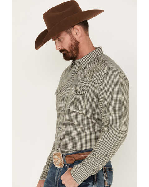 Image #2 - Blue Ranchwear Men's Gingham Check Snap Western Workshirt , Sand, hi-res