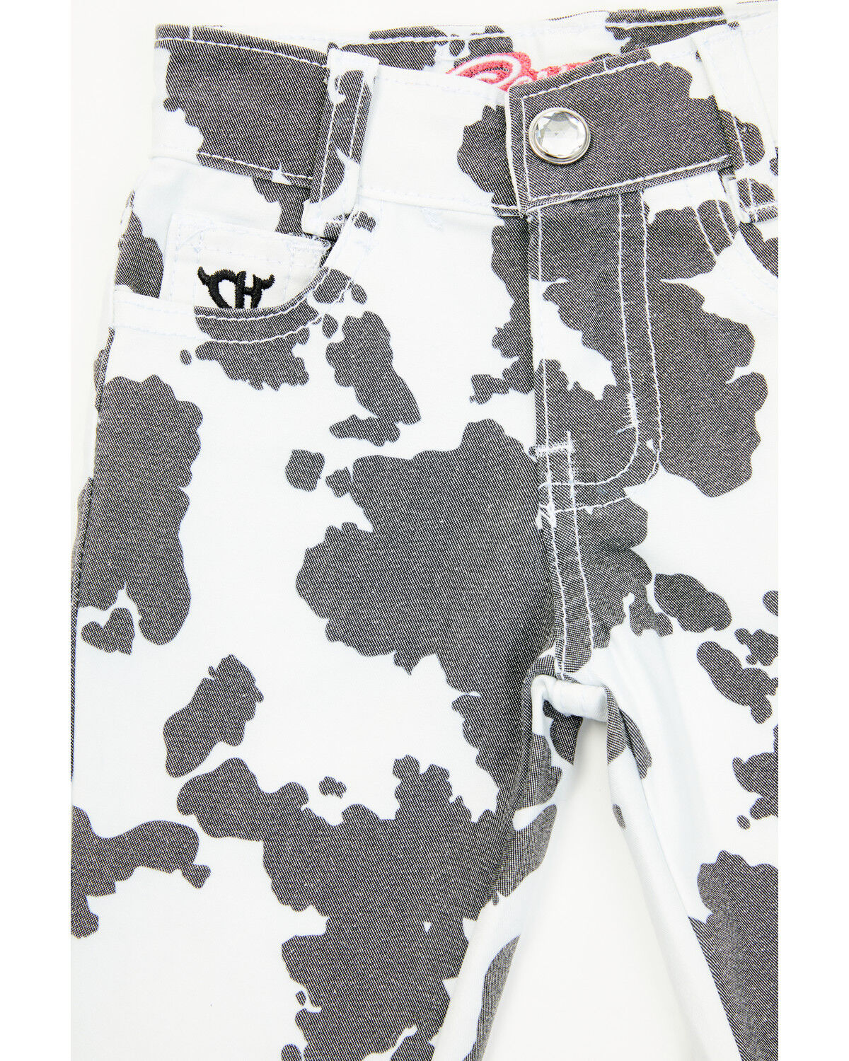 Image #2 - Cowgirl Hardware Toddler Girls' Cow Print Double Ruffle Stretch Denim Jeans, Black/white, hi-res