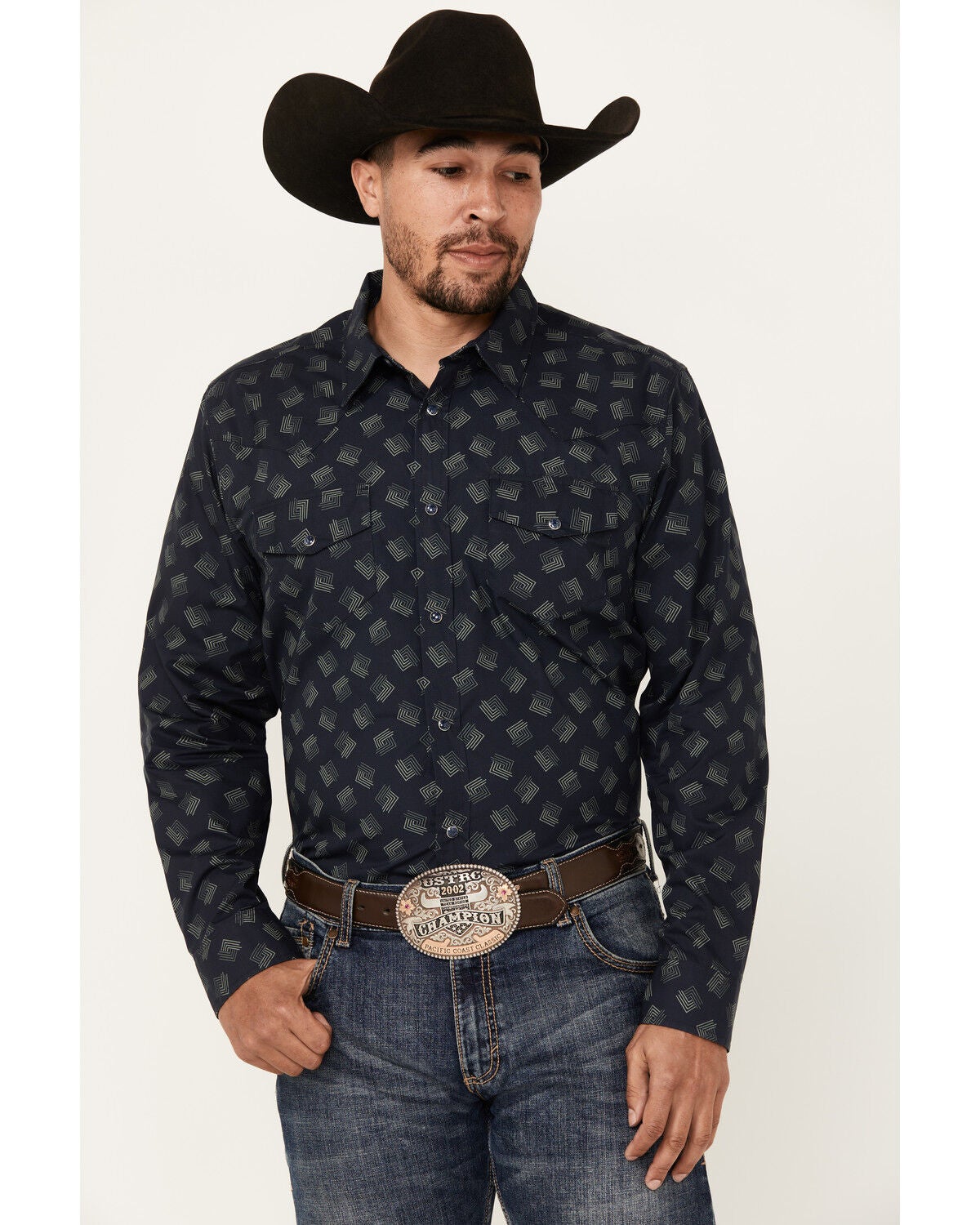 Gibson Trading Co Men's Shrapnel Geo Print Long Sleeve Snap Western Shirt, Navy, hi-res