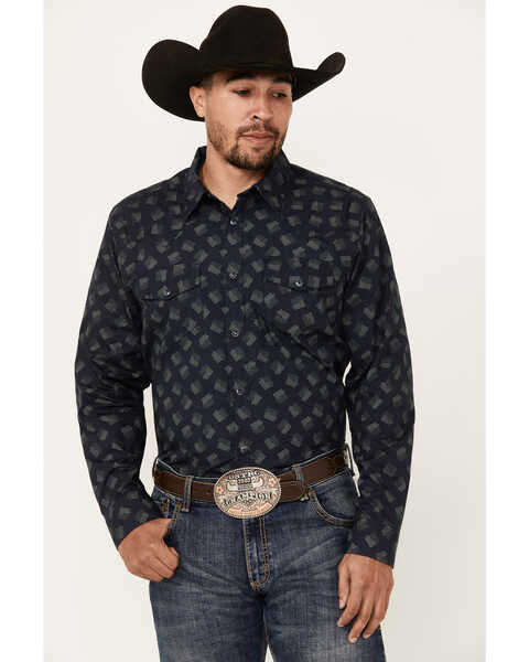 Gibson Trading Co Men's Shrapnel Geo Print Long Sleeve Snap Western Shirt , Navy, hi-res