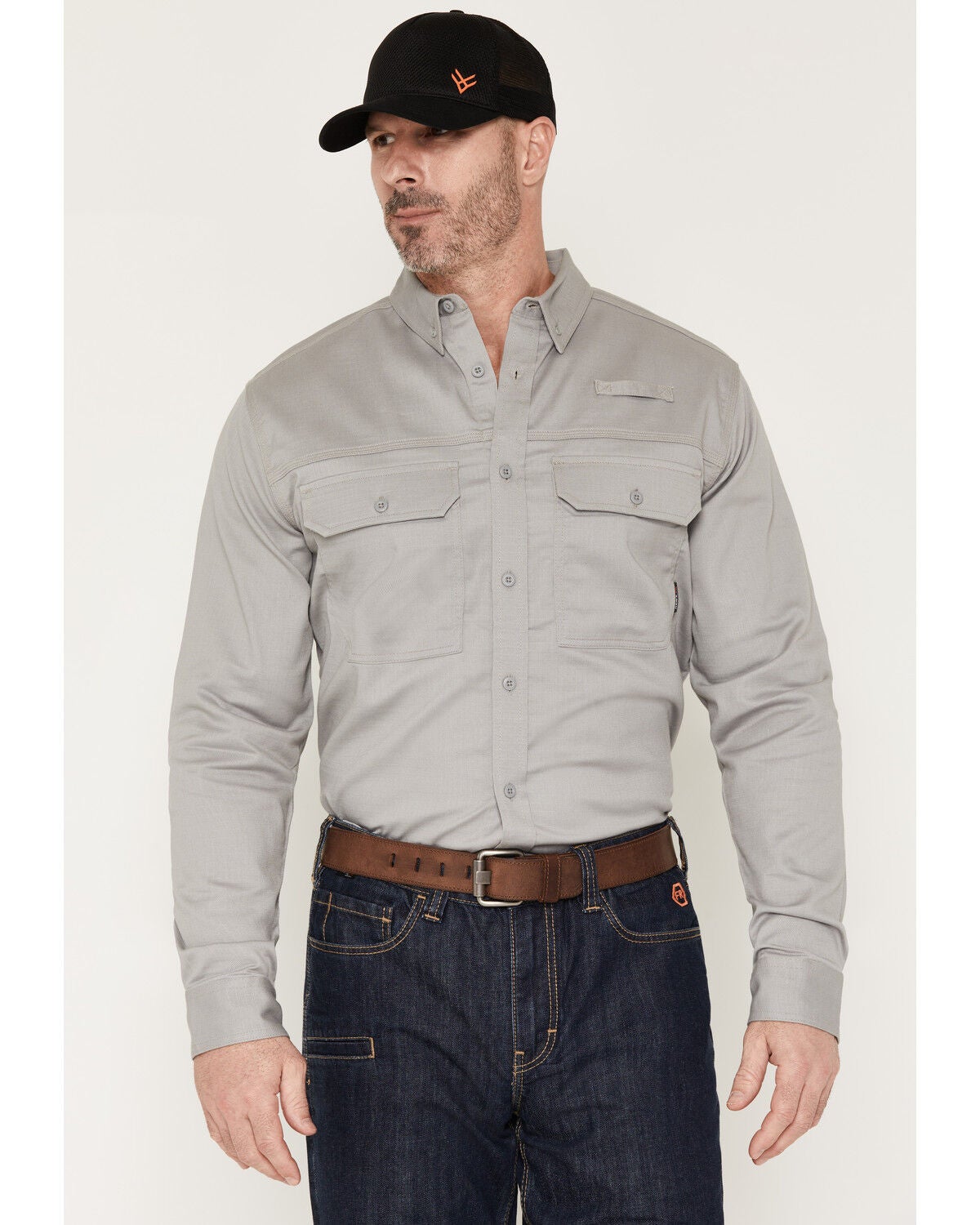 Image #1 - Hawx Men's FR Langdon Solid Long Sleeve Button-Down Work Shirt, Light Grey, hi-res
