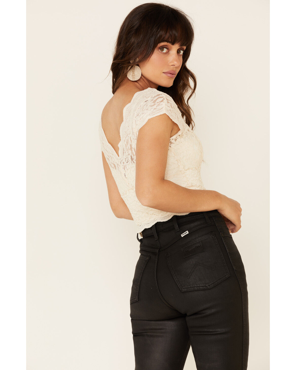 Image #5 - Shyanne Women's Ivory Lace Short Sleeve Crop Top, Ivory, hi-res