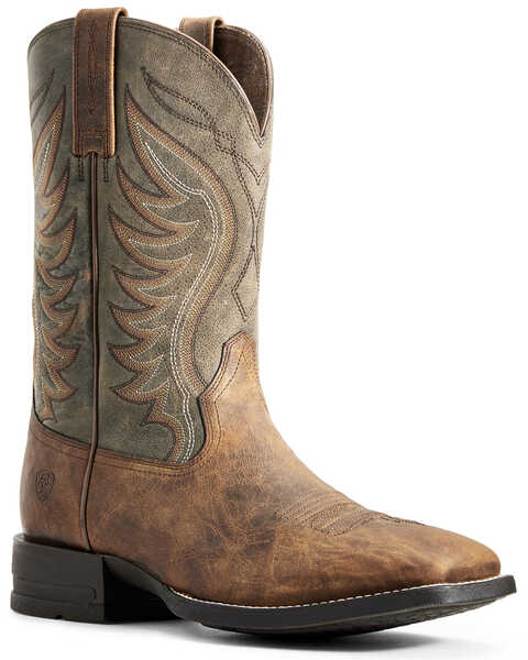 Ariat Men's Amos Quickdraw Western Boots - Wide Square Toe, Green/brown, hi-res