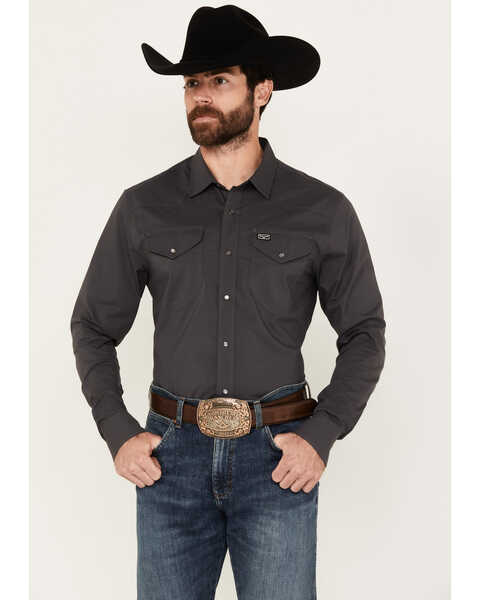 Kimes Ranch Men's Blackout Long Sleeve Snap Western Shirt, Charcoal, hi-res