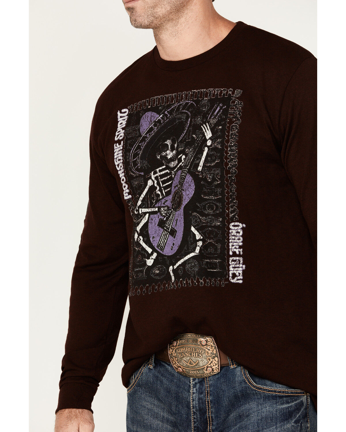 Image #3 - Moonshine Spirit Men's Skully Graphic Long Sleeve T-Shirt, Burgundy, hi-res
