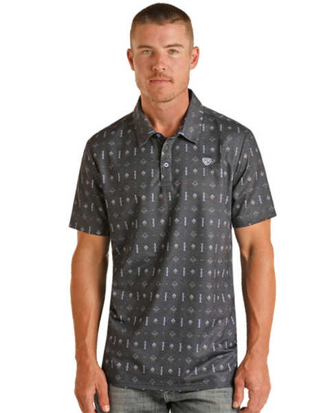 Rock & Roll Denim Men's Geo Print Short Sleeve Polo Shirt, Navy, hi-res