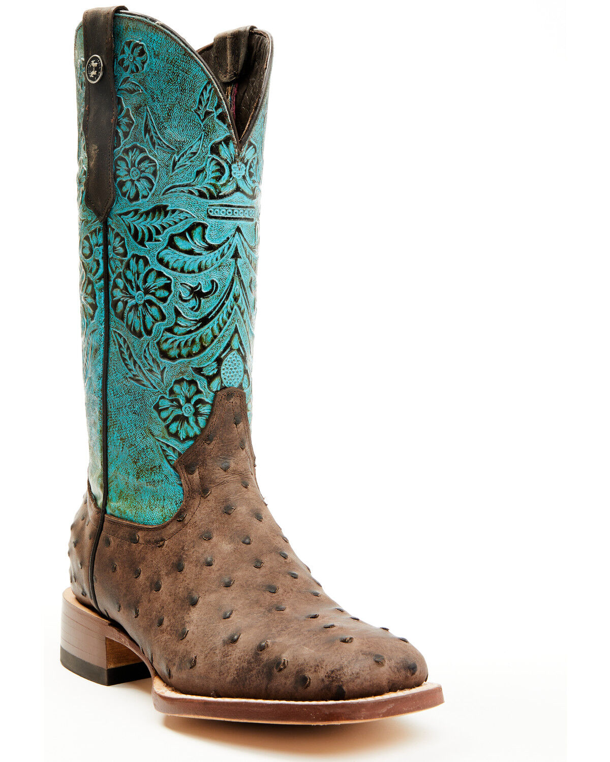 Image #1 - Tanner Mark Women's Ostrich Print Western Boots - Broad Square Toe, Brown, hi-res