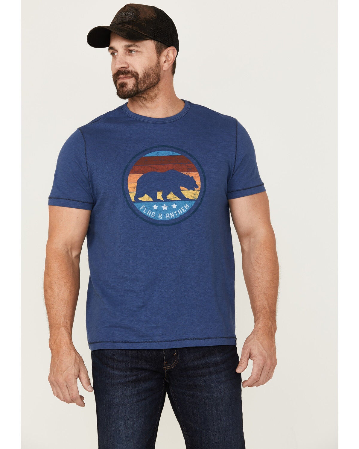 Flag & Anthem Men's Bear Stripes Medium Circle Graphic T-Shirt, Medium Blue, hi-res