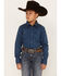 Image #1 - Cody James Boys' Prime Time Geo Print Long Sleeve Western Snap Shirt , Dark Blue, hi-res