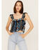Image #1 - Band of the Free Women's Sleepless Nights Stripe Floral Print Ruffle Sleeveless Top, Navy, hi-res