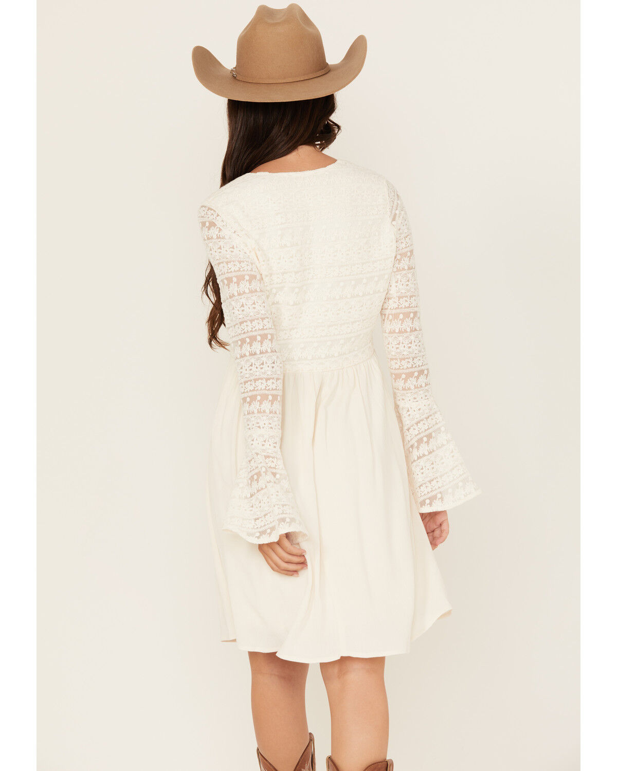 Image #4 - Shyanne Women's Lace Long Sleeve Button-Down Mini Dress, Off White, hi-res