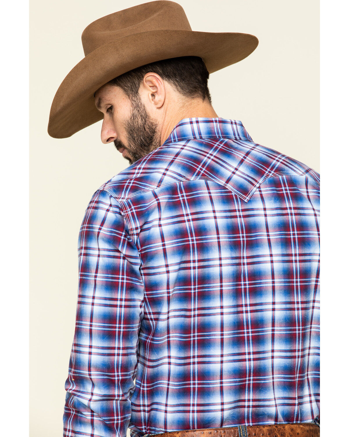 Image #5 - Rock & Roll Denim Men's Ombre Crinkle Plaid Long Sleeve Western Shirt, Blue, hi-res