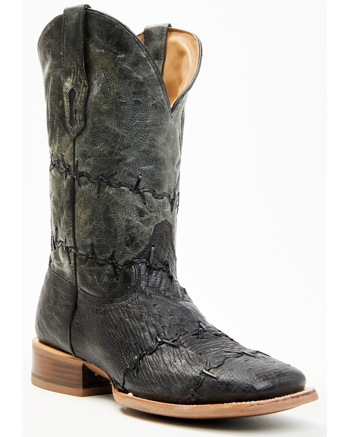 Corral Men's Exotic Ostrich Barbed Wire Western Boots - Broad Square Toe, Black, hi-res