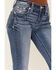 Image #4 - Miss Me Women's Medium Wash Mid Rise Fleur de Lis Pocket Bootcut Stretch Denim Jeans, Medium Wash, hi-res