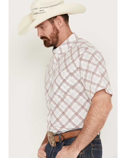 Image #2 - RANK 45® Men's Biased Abstract Plaid Print Short Sleeve Button-Down Western Shirt, White, hi-res