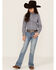Image #2 - Roper Girls' Amarillo Floral Print Long Sleeve Western Pearl Snap Shirt, Blue, hi-res