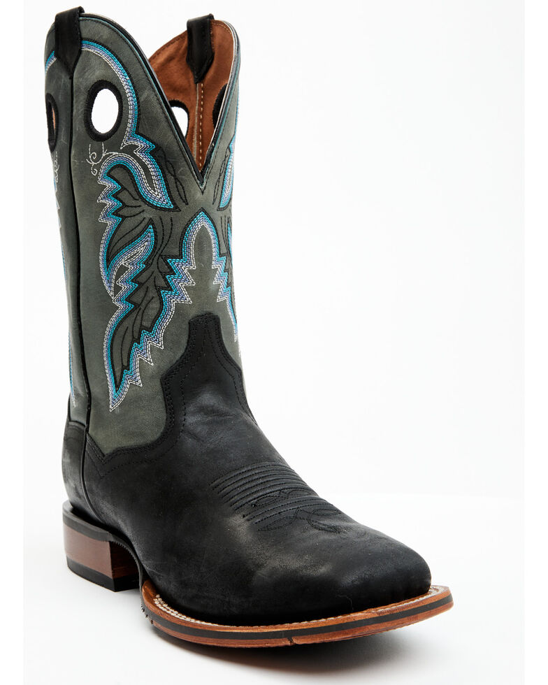 Dan Post Men's Leon Crazy Horse Performance Leather Western Boot - Broad Square Toe , Black/blue, hi-res