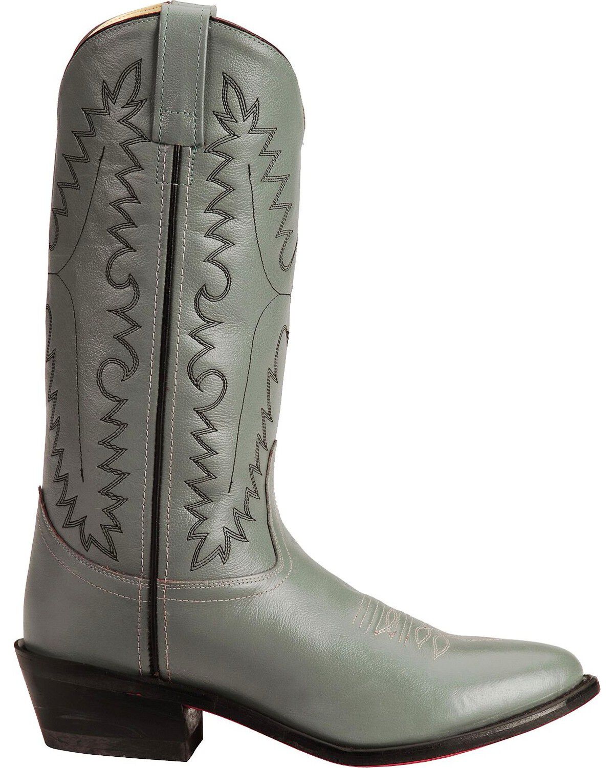 Image #2 - Old West Men's Smooth Leather Western Boots - Round Toe, Grey, hi-res