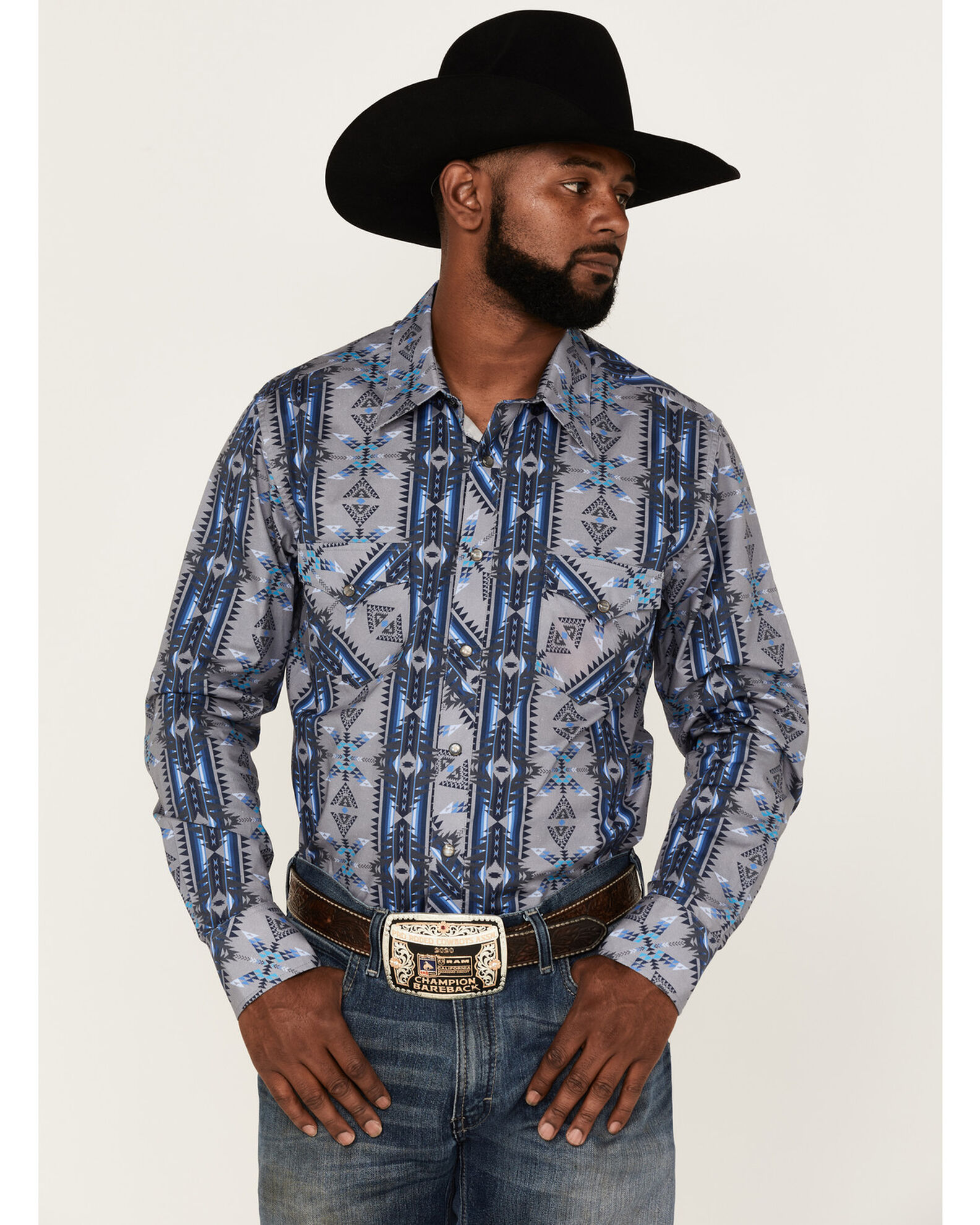 Rock Roll Denim Men s Vertical Southwestern Stripe Long Sleeve